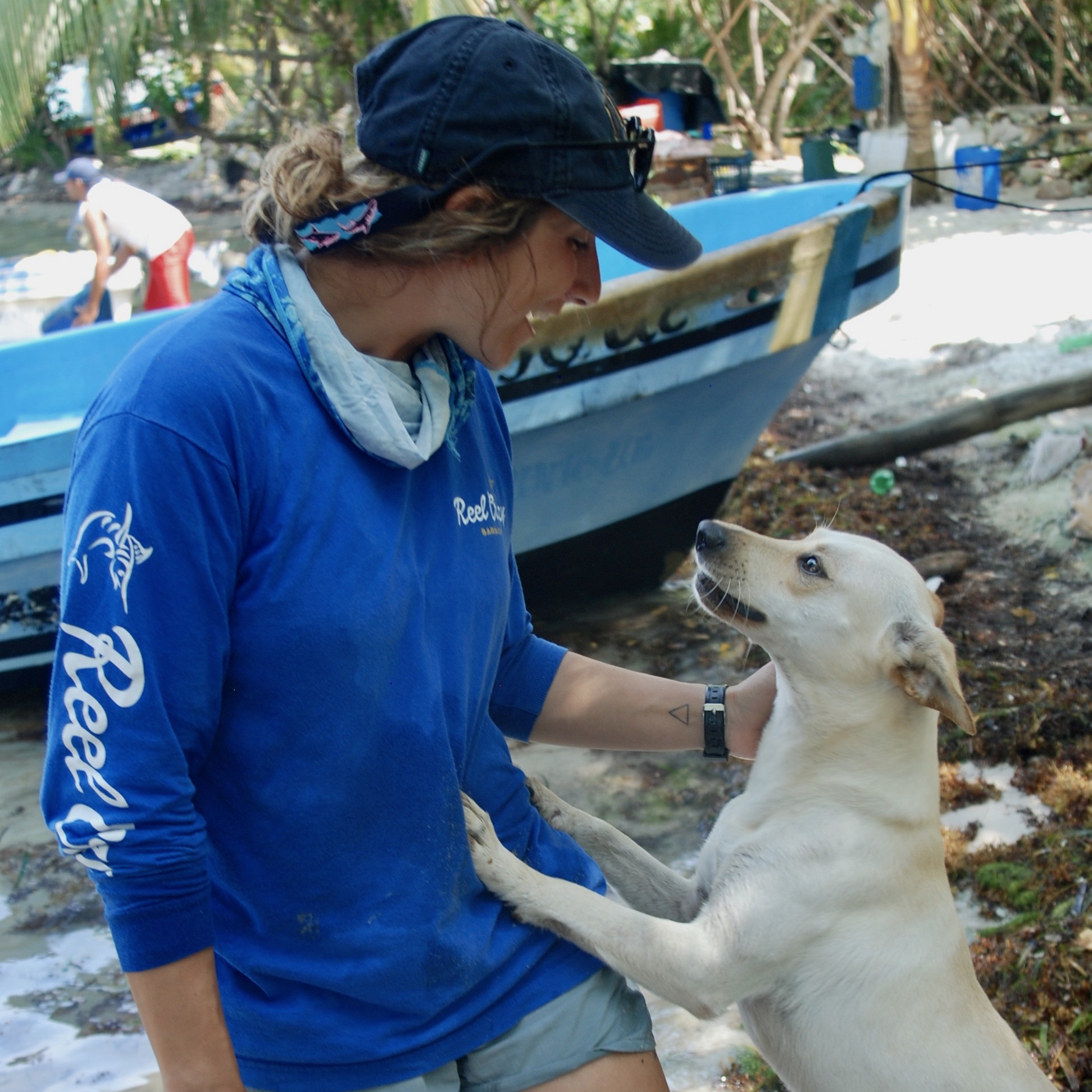 Here I am getting acquainted with some island dogs while visiting a shark landing site in southern Belize. This was part of Jessica Quinlan’s research to assess species composition of the commercial shark fishery in Belize. PC: Jessica Quinlan
