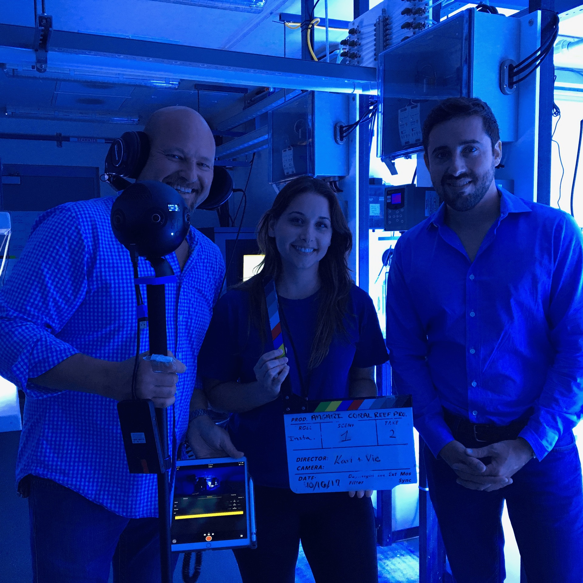 ANGARI 360 VR film team visiting the Experimental Reef Laboratory. PC: Angela Rosenberg